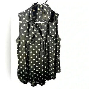 Fun & Flirt Women's Sz L Sheer Polka Dot Collared Sleeveless Blouse